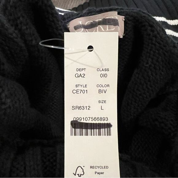 J.CREW Cotton Turtleneck Sweater Stripe Navy Blue & Ivory White Size Large NEW - Picture 7 of 9